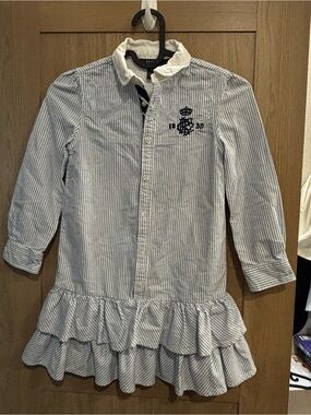 Polo Ralph Lauren Girls Striped Dress Size 6 Crest Nautical Coastal Preppy